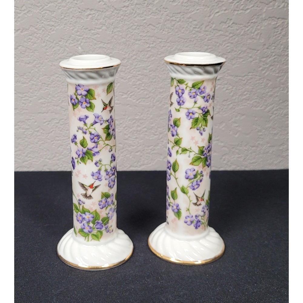Crystal Cathedral Ministries Hummingbird Club 2003 Candlestick Holders Pair 6.5"